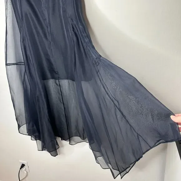 Marissa Webb Navy Yasmin Mini Organza Silk Sheer Over Skirt Carwash Hem Med